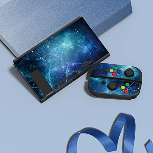 PlayVital ZealProtect Soft Protective Case for Nintendo Switch, Flexible Cover Protector for Switch with Tempered Glass Screen Protector & Thumb Grips & ABXY Direction Button Caps - Blue Nebula - 3