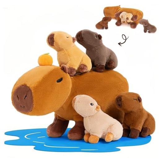 OUOZZZ Capybara Peluche 38cm, Capybara Juguetes de Peluche, Animales de Peluch de Capybara con 4 Bebés en el Vientre - Capibara Peluches Regalo para Niñas Niños Bebés y Pequeños
