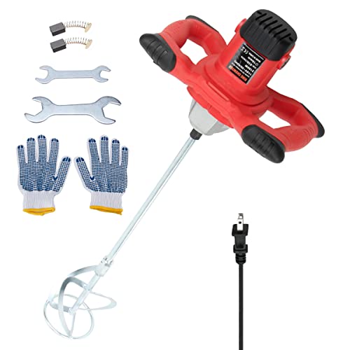 King Showden 2100W Electric Mortar Mixer, Anti-Slip Handheld 6-Speed with Carbon Brush & Hexagon Wrench for mid-viscosity liquids, including plaster, cement, mortar and more