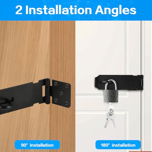 2 Set Black 5 Inch Stainless Steel Padlock Hasp, Door Hasp Latch Locks, Padlock Latch Gate Door Locks Hasp Latches, Heavy Duty Hasp Lock Latch with Lock Key for Cabinet by QBXMY7 - Image 4