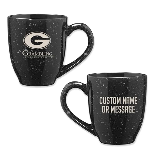 Image of Rico Industries NCAA Grambling State Tigers Black Personalized 16 oz Team Color Laser Engraved Speckled Ceramic Coffee Mug