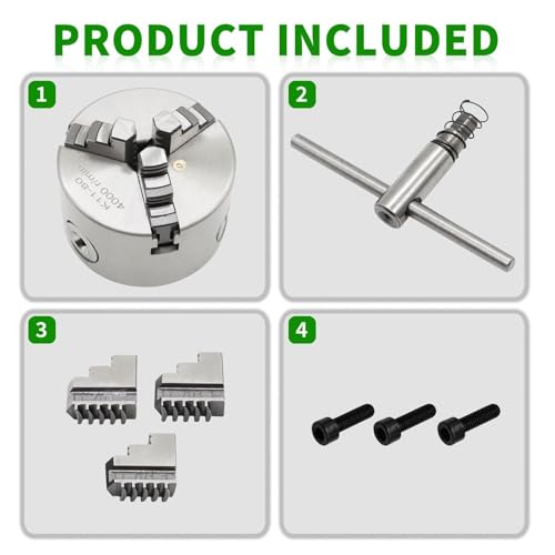Yunnergo K11-80 Self Centering 3 Inch Lathe Chuck 4000 r/min 3 Jaw Comes with a Set Jaw