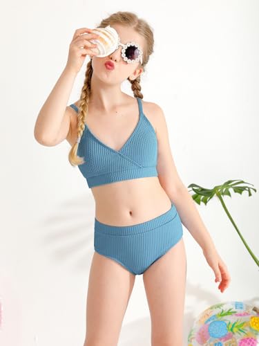 Image of Girl's 2 Piece Swimsuit Solid Spaghetti Strap Bikini Sets Beach Bathing Suit Swimwear for Teen Girls