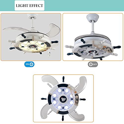 Aeyee Nautical Ceiling Fan with Lights and Remote Control, 42" LED Ceiling Fan, Reversible Fan Chandeliers for Kids' Room Nursery in White - Image 2