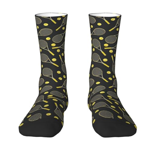 PENGYVV Divertidas raquetas de tenis y pelotas de tenis para adultos, calcetines coloridos de longitud media con hombre y mujer para uso diario, casual, deportes, blanco, Altoa única