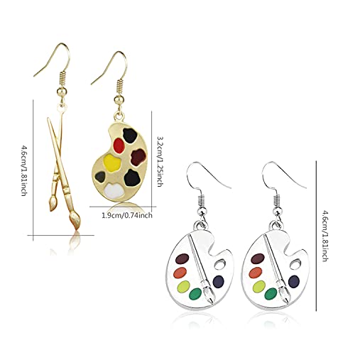 Wuweijiajia Charm Chic Artist Matte Gold Palette Paint Brush Dangle Drop Earrings For Women Girls Artist Art Teacher Statement Jewelry Gifts (2-Piece Set) #TOP1