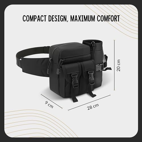 Image of CARRY TRIP Tactical Camping Waist Pack - Oxford Fabric Hip Belt Bag Pouch with Detachable Water Bottle Holder - Utility Sling Bag for Trekking, Cycling, Travel & Outdoor Use (Black)