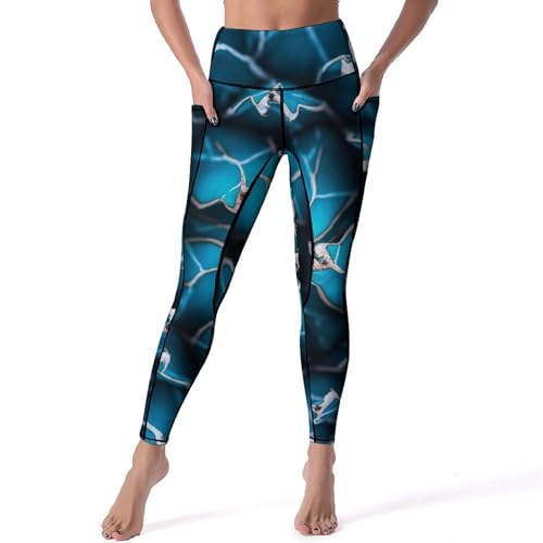Legging de sport taille haute gainant imprimé fleurs bleues