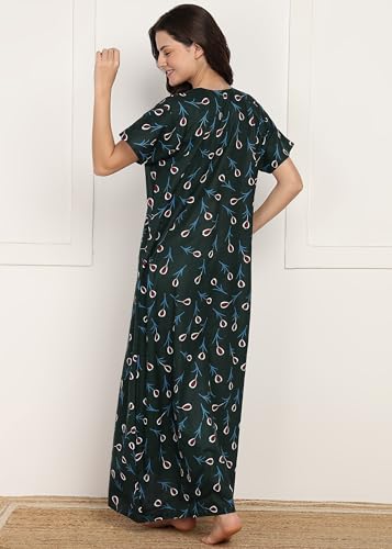 Image of Women Cotton Nighty Combo Pack of 2, Printed Maxi Nighty Gown, Short Sleeve Cotton Nightdress, Soft Breathable Ankle Length Sleepwear Nightwear for Ladies, Free Size