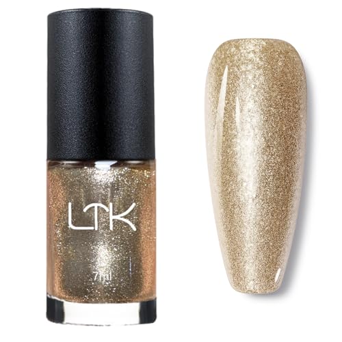 Image of Glitter Nail Varnish - Sparkly Gold Nail Polish - Flash Shinny Gold Nail Varnish - Holographic Glitter Base Natural Nail Paint - Quick Dry&Long Lasting Shimmer Nail Polish No Need UV Home DIY