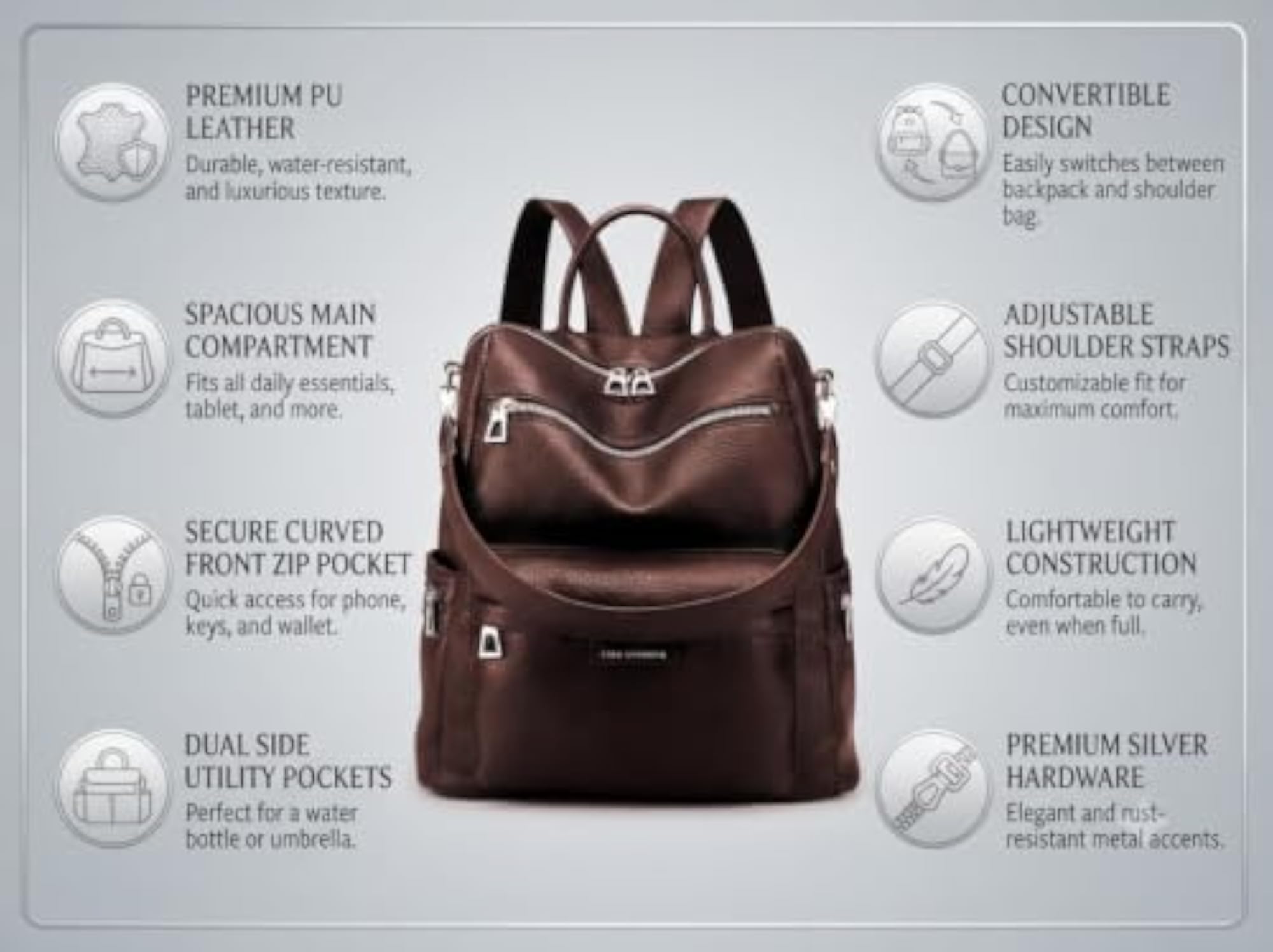 Women's Black Casual Backpack, Stylish Daypack