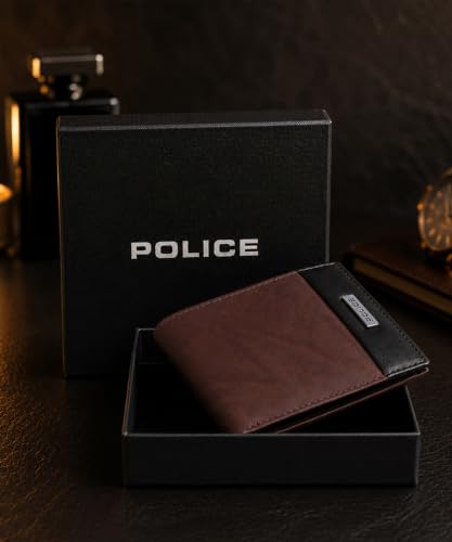 Image of Police Men's Genuine Leather Bifold Wallet with Coin Pocket | 4 Card Slots | Slim Wallet| 2 slip in pockets |Gift box packaging