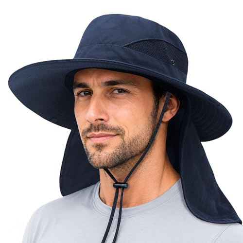 Image of PFFY Sun Bucket Hats for Men Women Fishing Hat Wide Brim Hat with Neck Flap