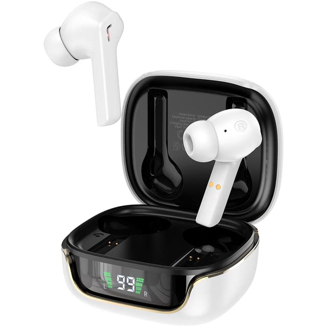 Electronic - Hoco Wireless Bluetooth V5.3 Т𝖶Ѕ Earphone Stereo Music Headset Smart Touch Control Earbuds With LED Digital Display Сһаrɡiпɡ Box (White)
