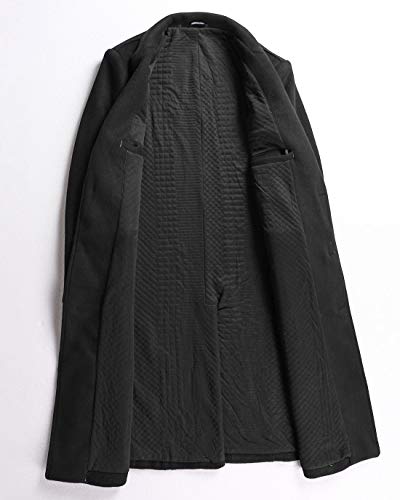 Ebossy Men's Wool Blend Full Length Overcoat Single Breasted Long Coat With Flap Pocket (Large, Quilted Black) #TOP2