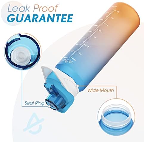 IJIAMY Water Bottle with Time Markings, Leakproof BPA-Free Sport Water Bottle 1L, Motivational Water Bottle, Plastic Drinks Bottle Design For Gym, Outdoor, Camping, Cycling, School & Office