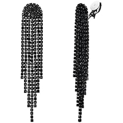 Lamparas Araña Negras Pendientes de Mujer-Clearine Pendientes de Clip de la Manera de la Lámpara de Araña de Largo Brillo de Diamantes de Imitación de Cristal Borla Aretes Colgantes,Color Negro-Tono