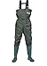 Ouzong Cleated Fishing Hunting 2-Ply Nylon/PVC Waterproof Boot-foot Chest Wader, Green - 12