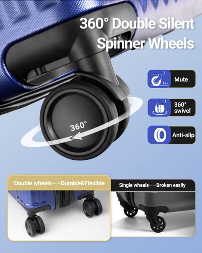 Zitahli Luggage Sets, Expandable Luggage 3 Pcs, Abs Durable Suitcase With 360°Double Wheels Tsa Lock, Ykk Double Coil Zippers Carry On Luggage (20In/24In/28In) Blue #TOP3