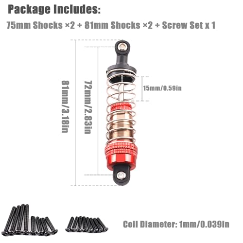 Oil-Fill Shock Absorbers for 1/14 1/16 1/12 RC Cars, 81mm Hydraulic Suspension Kit, DIY Refillable Dampers with Alloy Body, Compatible for MJX, HSP, WLtoys, SCY, FMS, Traxxas (Oil Not Included) — view 2