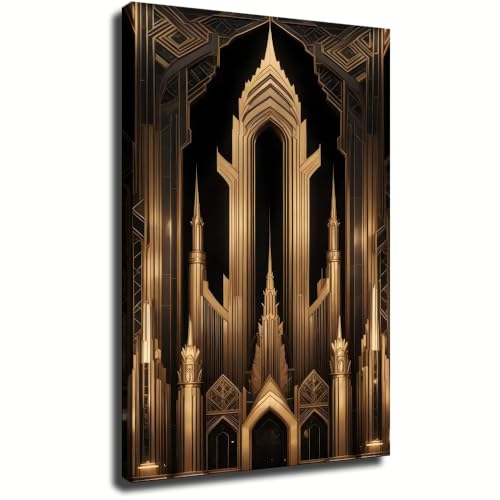 BENHWDKL 1920s Art Deco Architecture Poster Vintage Gatsby Style Poster Canvas Print Wall Art Bedroom Room Aesthetics Decoration (24x36inch Framed)