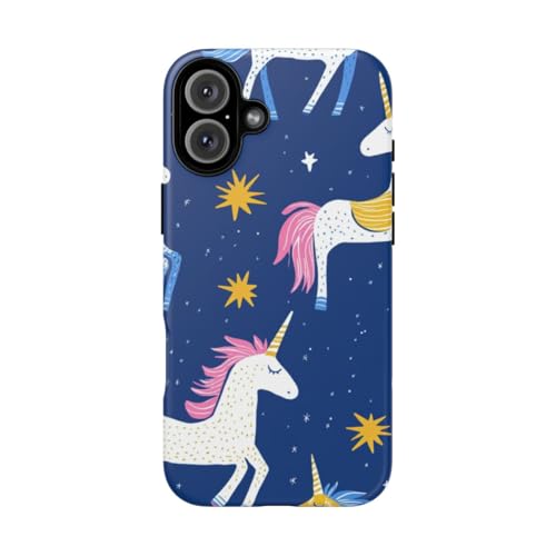 Coque rigide iPhone 16 Plus motif licorne bleue étoiles housse protection mate