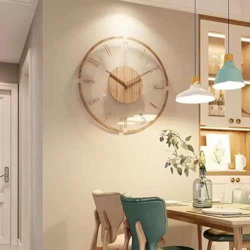 Modern Minimalist Wooden Wall Clock - Silent Non-Ticking Battery Operated Wall Clock for Living Room Bedroom Kitchen Office Decor, 12 Inch Large Wall Clock with Sleek Open Frame Design - Image 2