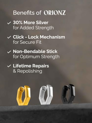Image of ORIONZ Hoop Earrings for Men & Boys (1 Piece) - 925 Sterling Silver - Gift for Birthday Anniversary - 18k Gold Plated Jewellery - Men Fashion