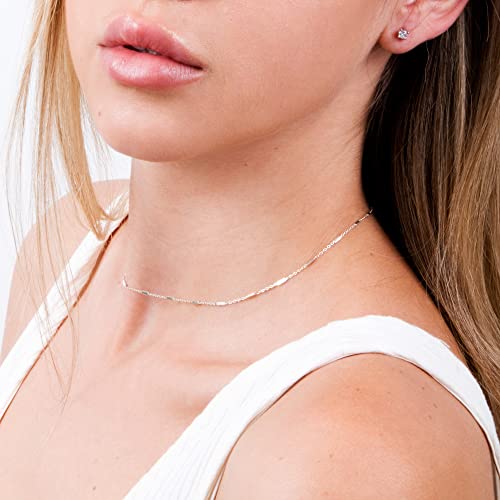 Tooliks - Delicate Sterling Silver 925 Choker Necklace - Handmade Short Satellite Chain With Tiny Tube Bars - Length 13.5 + 3" Extender #TOP7