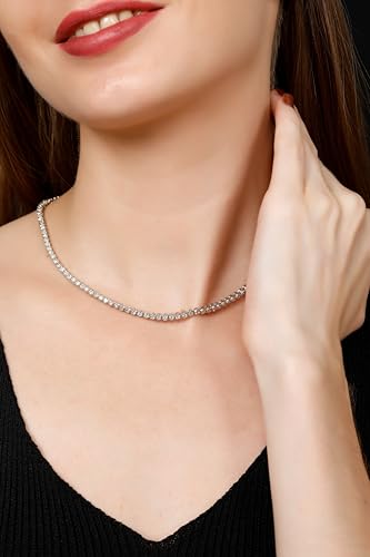 8 CT D VVS1 Lab Grown Diamond Riviera Tennis Necklace – Half Diamond, Half Illusion Setting in 14K White Gold, 16 Inch Luxury Jewelry - Image 6