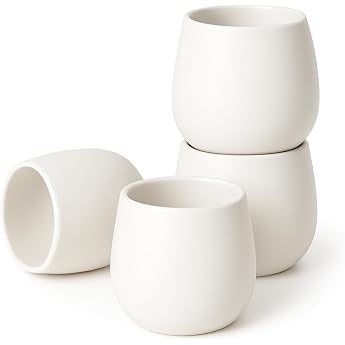 Goodwei Teebecher Set aus Keramik 4 St ck   Japanisches Teetassen-Set rundliche Form handschmeichelnd & modern   Teetassen f r Tee Matcha-Latte S fte und mehr 200 ml Camellia White