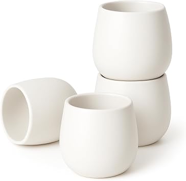 Goodwei Japanese Tea Cups - Ceramic Mugs Without Handle, Rounded Shape and Minimalist Design - Perfect for Tea, Matcha, Coffee or Espresso - Set of 4, 200ml (Camellia White)