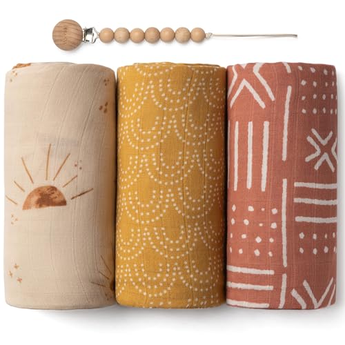 Image of Moonkie Muslin Swaddle Blanket | Comfort Soft Baby Blanket for Boys and Girls | Silky Infant Receiving Blanket Baby Swaddle Wrap | Unisex, 47 x 47 inches, 3 Pack