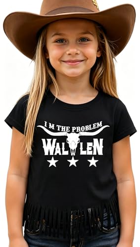 Image of Girls Western Shirt Toddler Tassels Cowgirl T-Shirt Im The Problem Country Concert Shirts Summer Short Sleeve Top