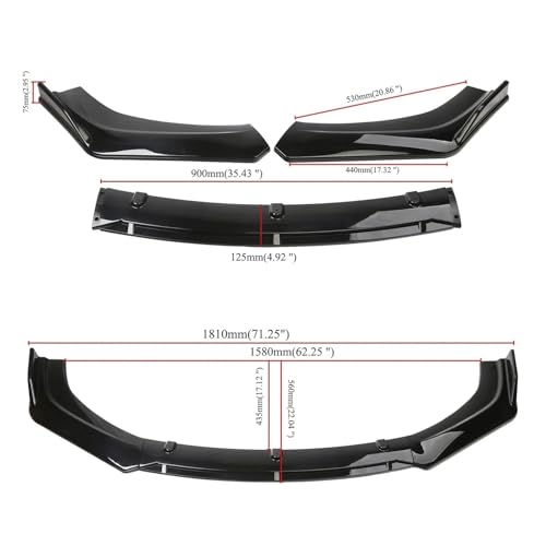 Becquets Avant pour Megane 4 2016-2022 Séparateur De Lèvre Pare-Chocs Avant De Voiture Becquet De Menton Diffuseur Anti-Rayures Garniture Lèvre Barrage Déflecteur De Lèvre Avant(Glossy Black) – vue 3