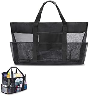 Leismy Mesh Large Black Beach Bag Large Beach Tote Bag 70 x 18 x 37 cm Folding Shoulder Bag Women Summer Bag for Family Holiday Picnic Swimming Pool Kids Sand Toys Organiser Grocery Storage Bag