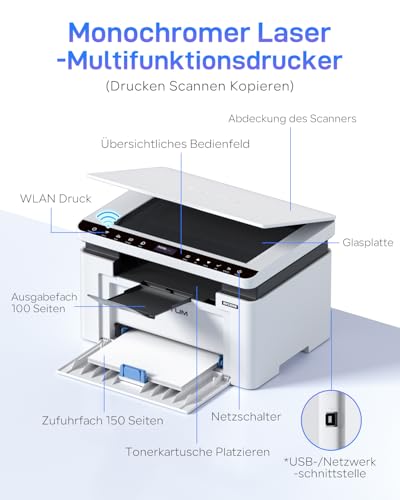 PANTUM BM2309W laserdrucker Multifunktionsgerät, Drucker Scanner Kopierer 3in1, Schwarz Weiss, WLAN Drucker, Airprint, A4, 1200 x 600 DPI… – Ansicht 6