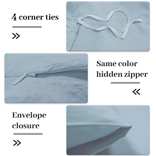 Nexhome Pro Duvet Cover Set King Size Linen Look Textured Organic Natural 100% Washed Cotton Duvet Cover 3 Pieces Bedding Set With Zipper Closure, Breathable, Soft, Light Baby Blue (No Comforter) #TOP3