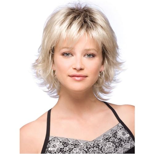 ORAVISTA Short Golden Wavy Synthetic Wigs for Women, Layered Fluffy