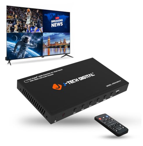 Image of J-Tech Digital HDMI Multi-Viewer Quad 4x1 Seamless Switch 1080p Switcher w /5 Display Modes & VGA Loop Out [JTECH-MV41V]