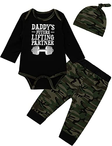 Image of Baby Boys Daddy's Best Buddy 3PCS Outfit Set Romper Camouflage Pants with Hat