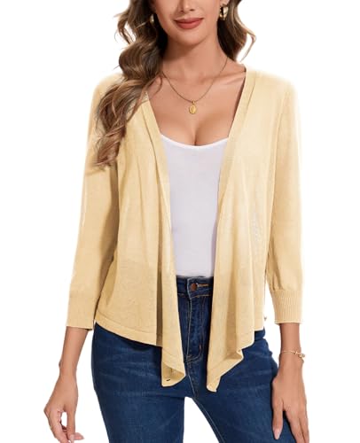 Image of MINTLIMIT Women's Tie Front Cardigan Casual 3 /4 Sleeve Bolero Shrug Knotted Lightweight Sheer Shrug Cardigan Sweater Top