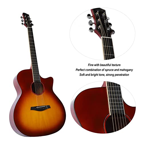 Guitare folk de 41 pouces, texture fine ton brillant forte pénétration guitare acoustique à faible pression avec chiffon de nettoyage pour les voyages pour les(Couleur du coucher du soleil) - Les Beatles, Paul McCartney, John Lennon, RIngo Starr, George Harrison Guitare folk de 41 pouces, texture fine ton brillant forte pénétration guitare acoustique à faible pression avec chiffon de nettoyage pour les voyages pour les(Couleur du coucher du soleil) – Image 4