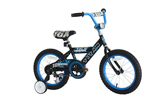 TITAN Champion Deluxe 16-Inch Boys BMX Bike &ndash; Black Kids Bicycle with Training Wheels, Coaster...