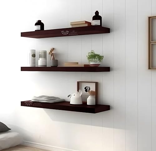 Image of Wooden Floating Wall Shelf| Wall Mount| Wall Rack| Wall Bracket for Home and Office Decor | Big Mounted Cabinets (XX-Large (24x8 inches), Set of 3, Brown)