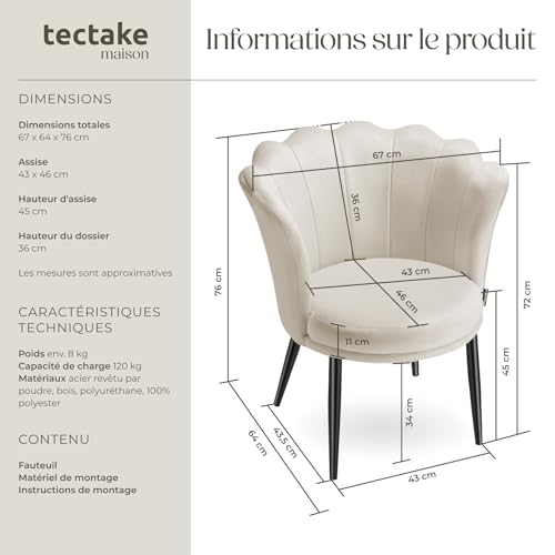 Fauteuil dossier en forme de fleur Velours crème - vue 3