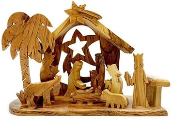 Wooden Nativity Set, Olive Wood, 6" x 5" x 3", 1-Piece