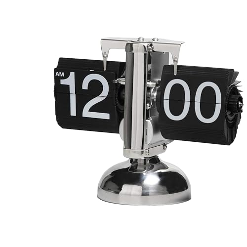 Lifegogo Retro Flip Clock Tischuhr Automatische Klappzahlenuhr aus Edelstahl Vintage Digital Uhr Batteriebetrieben Geräuscharmes Quarzwerk Retro Schreibtischuhr für Wohnzimmer Büro Deko