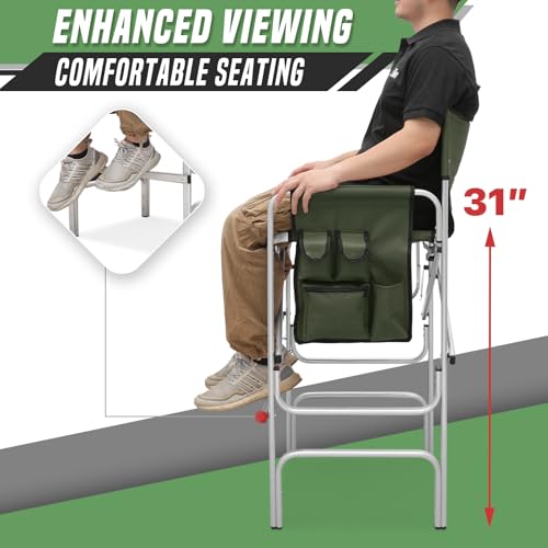 Directors Chair, 31“Tall Foldable Camping Chairs, Folding Aluminum Frame Vanity Chair, Makeup Artist Chair, Portable Camping Chair with Side Table, Cup Holder and Pockets, 250lbs Capacity (Green)