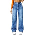 FUNUCA Straight Leg Jeans for Women,High Waisted Wide Leg Loose Microelastic Boyfriend Denim Pants Blue
